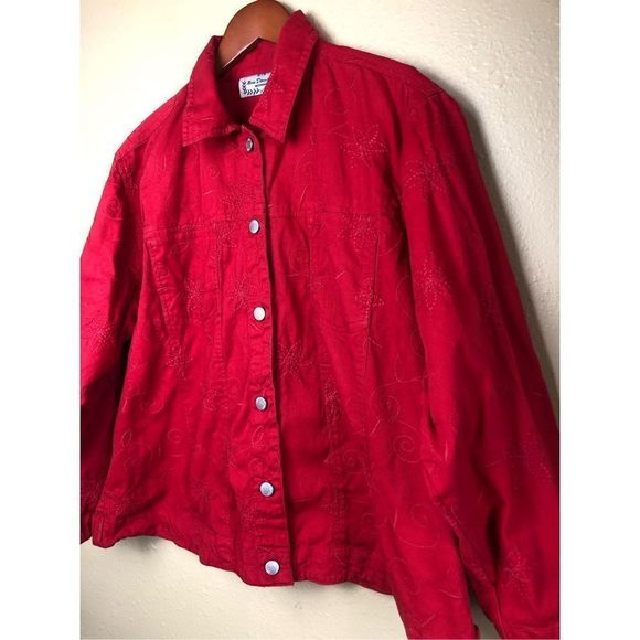 New Direction Womens Embroidered Jacket Solid Red Size 1X - Picture 2 of 12